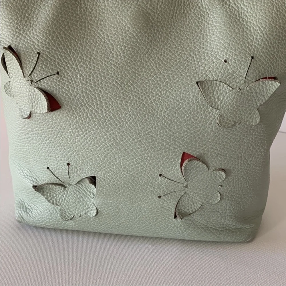 Claudia Firenze Butterfly 🦋 Pebbled Leather Pale Mint Green Tote Bag